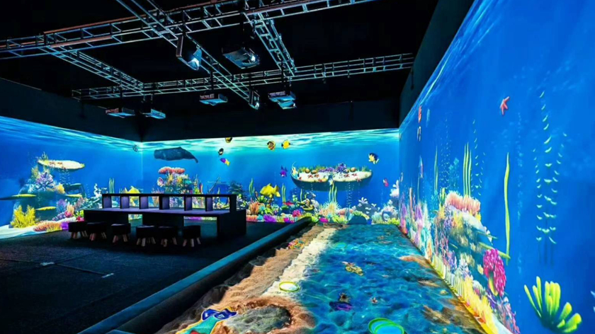 海洋文化主题墙面互动投影展示效果