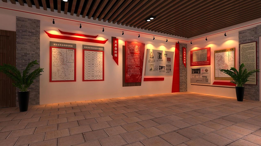 红色文化革命展厅的展陈设计效果