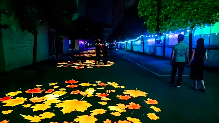 步行街道枫叶主题地面投影互动展示