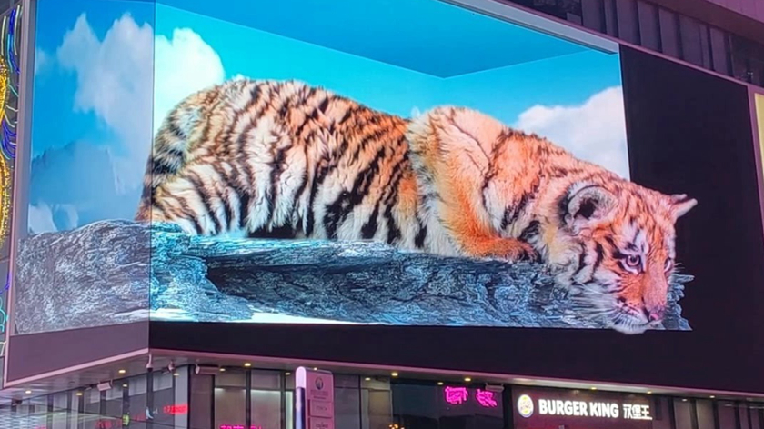 户外商业广场老虎主题3D裸眼展示效果